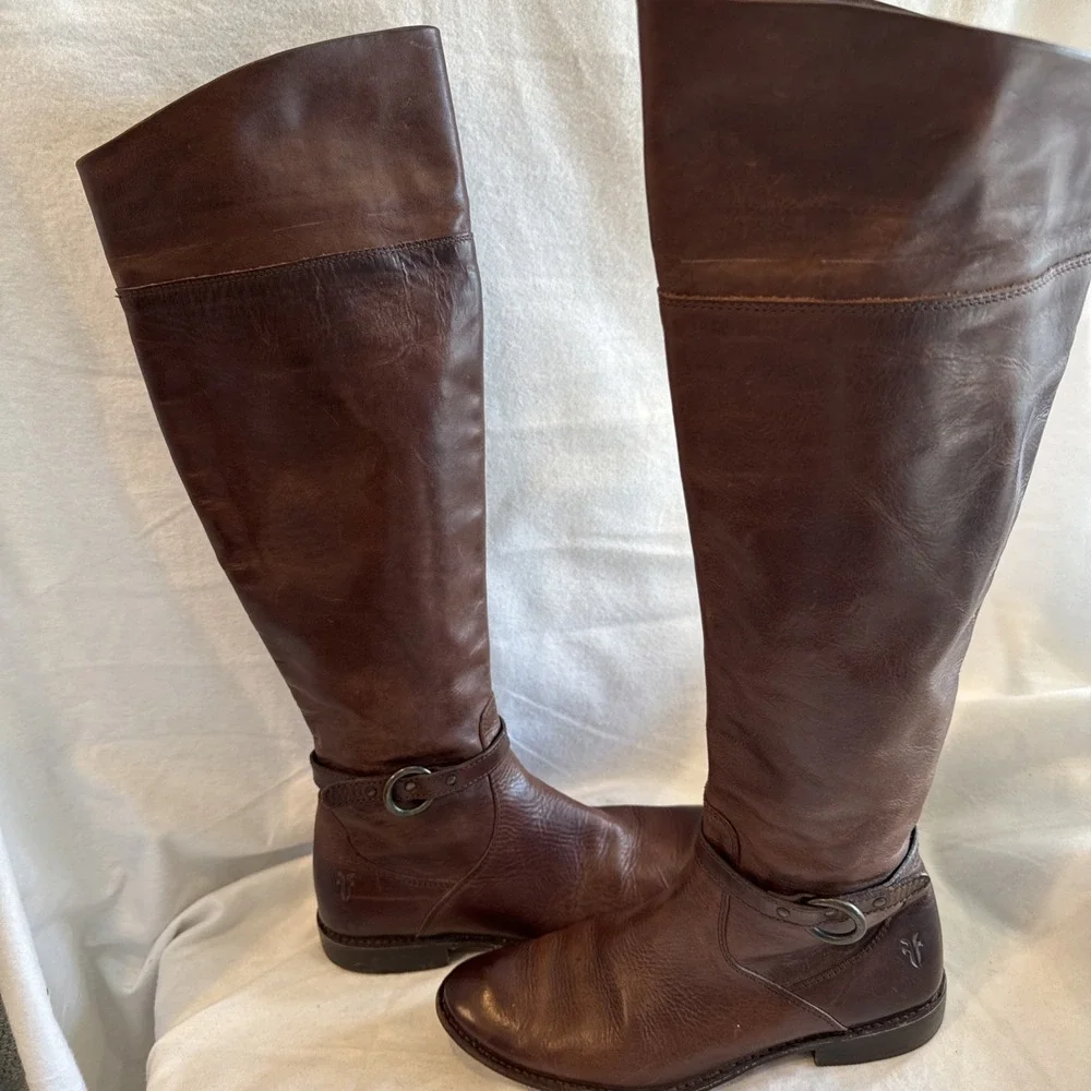 Frye Melissa Womens Fold Over Knee Boots Tall Riding Brown Leather‎ Strap 6.5 B